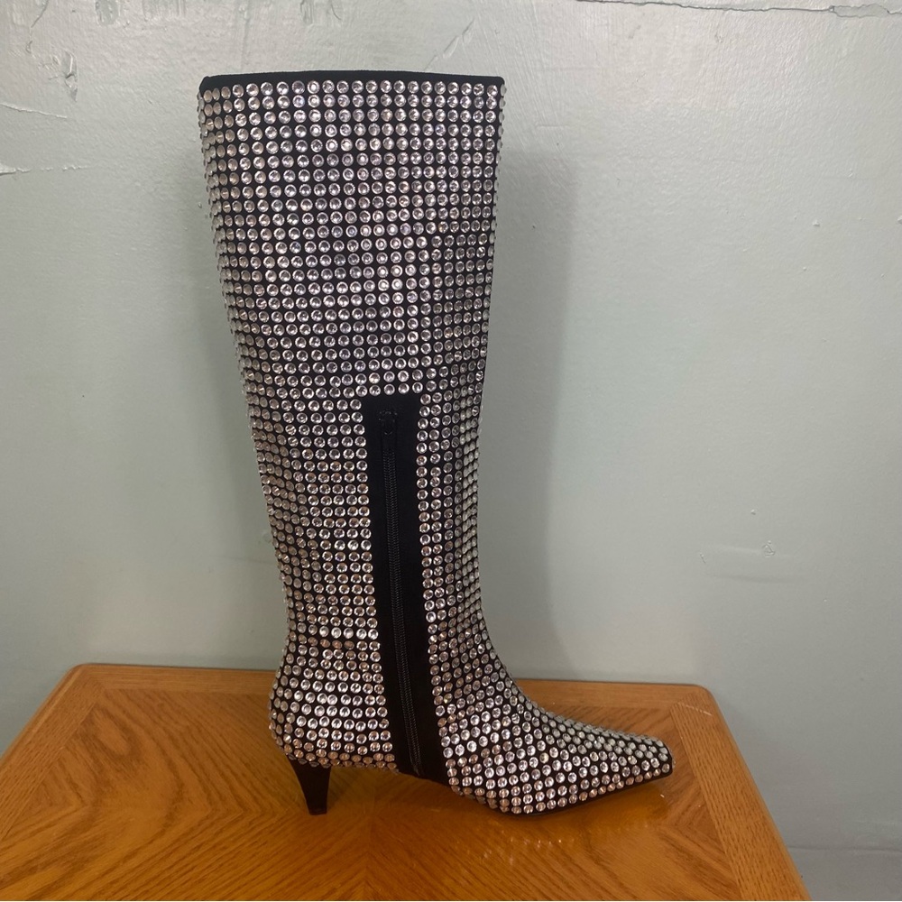 Jeffrey Campbell Crown Jewel Tall Boots Black Embellished Heeled Size 9‎ - Picture 2 of 8